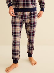 Navy Blue/Neutral Check Cuffed Motionflex Long Sleeve Cosy Pyjamas - Image 7 of 12