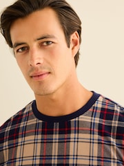 Navy Blue/Neutral Check Cuffed Motionflex Long Sleeve Cosy Pyjamas - Image 8 of 12