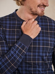 Navy Blue Check Cuffed Motionflex Long Sleeve Cosy Pyjamas - Image 3 of 10
