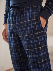 Navy Blue Check Cuffed Motionflex Long Sleeve Cosy Pyjamas - Image 4 of 10