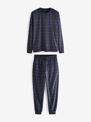 Navy Blue Check Cuffed Motionflex Long Sleeve Cosy Pyjamas - Image 6 of 10