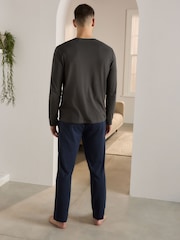 Slate Grey/Navy Long Sleeve Jersey 100% Cotton Pyjamas Set - Image 2 of 10