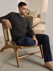 Slate Grey/Navy Long Sleeve Jersey 100% Cotton Pyjamas Set - Image 3 of 10