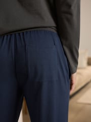 Slate Grey/Navy Long Sleeve Jersey 100% Cotton Pyjamas Set - Image 6 of 10