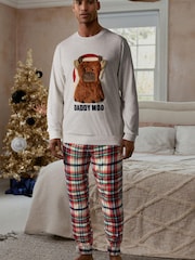 Grau/Rot Hamish - Herren Kuscheliger Pyjama aus Baumwolle (Familienkollektion) - Bild 1 von 4