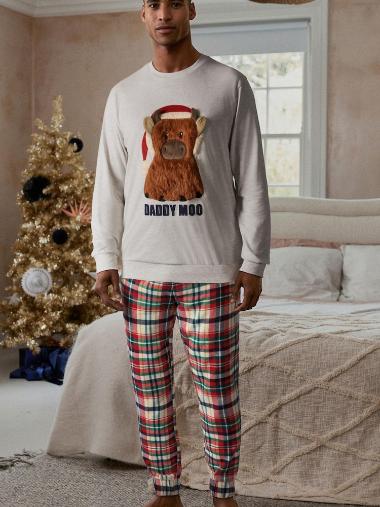 Grau/Rot Hamish - Herren Kuscheliger Pyjama aus Baumwolle (Familienkollektion) - Bild 1 von 4