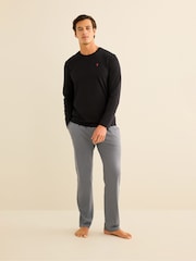 Black/Grey Long Sleeve Jersey 100% Cotton Pyjamas Set - Image 1 of 11