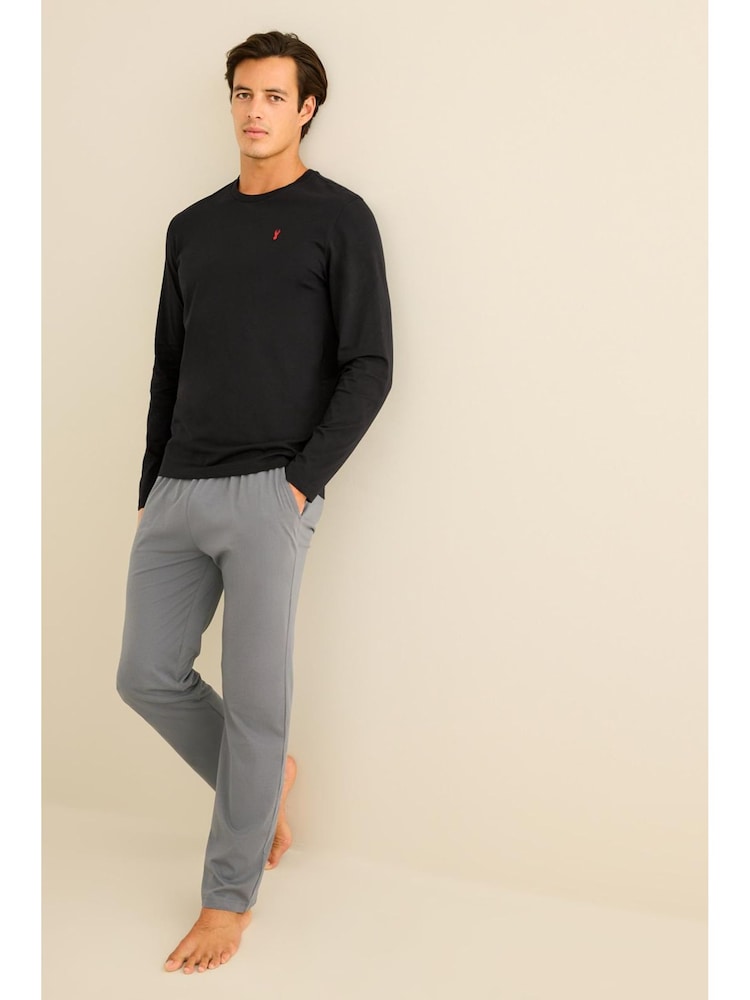 Black/Grey Long Sleeve Jersey 100% Cotton Pyjamas Set - Image 2 of 11