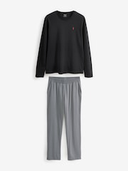 Black/Grey Long Sleeve Jersey 100% Cotton Pyjamas Set - Image 8 of 11