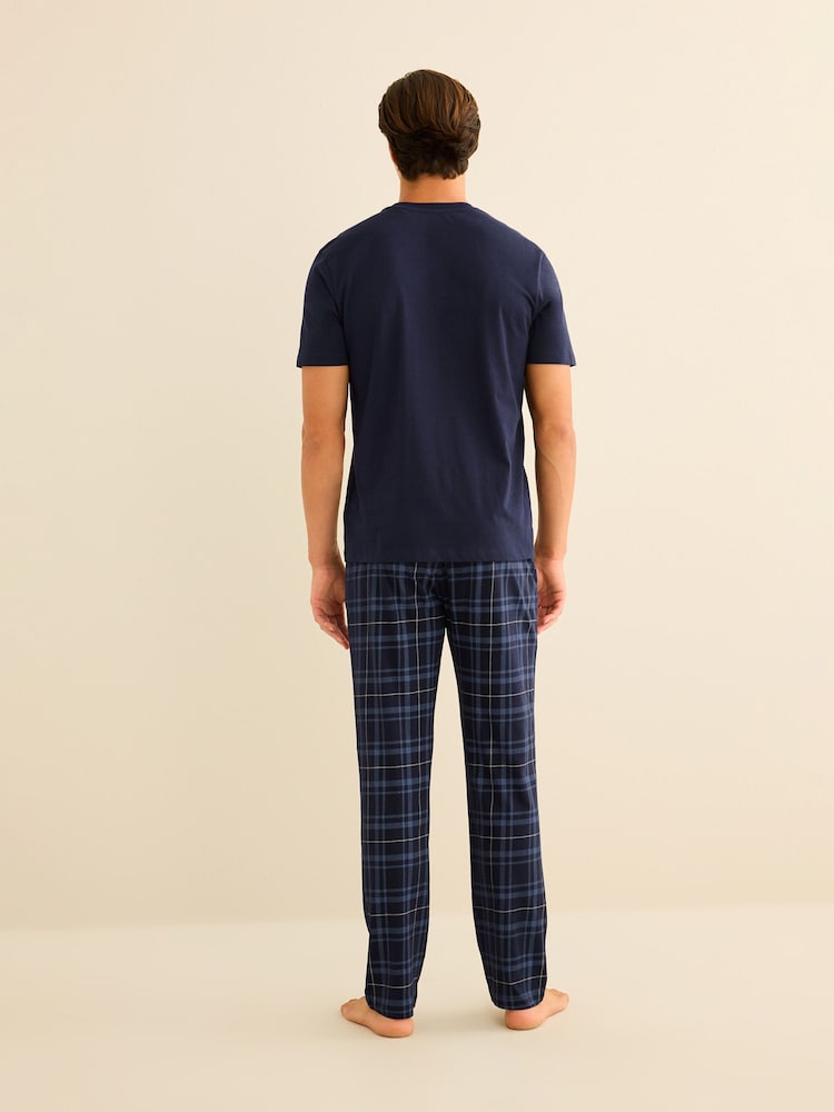 Marineblauw geruit - Ruit pyjamaset van 100% katoen met korte mouwen - Image 3 of 10