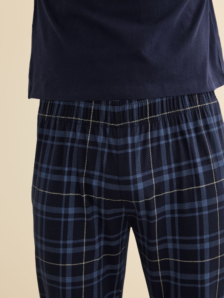 Marineblauw geruit - Ruit pyjamaset van 100% katoen met korte mouwen - Image 6 of 10