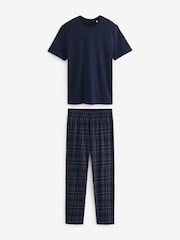 Carreaux bleu marine - Ensemble pyjama à carreaux et manches courtes 100% coton - Image 7 de 10