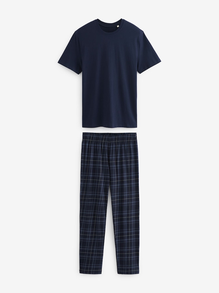 Marineblauw geruit - Ruit pyjamaset van 100% katoen met korte mouwen - Image 7 of 10