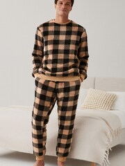 Kariert, Neutral - Kuscheliger Fleece-Pyjama für Herren, Familienkollektion - Bild 1 von 8