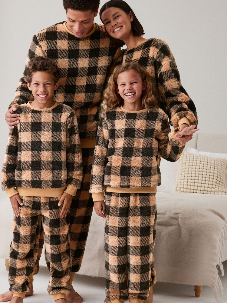 Kariert, Neutral - Kuscheliger Fleece-Pyjama für Herren, Familienkollektion - Bild 2 von 8