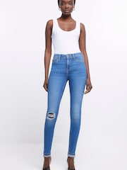 River Island Medium Blue Skinny Mid Rise Jeans - Image 1 of 4