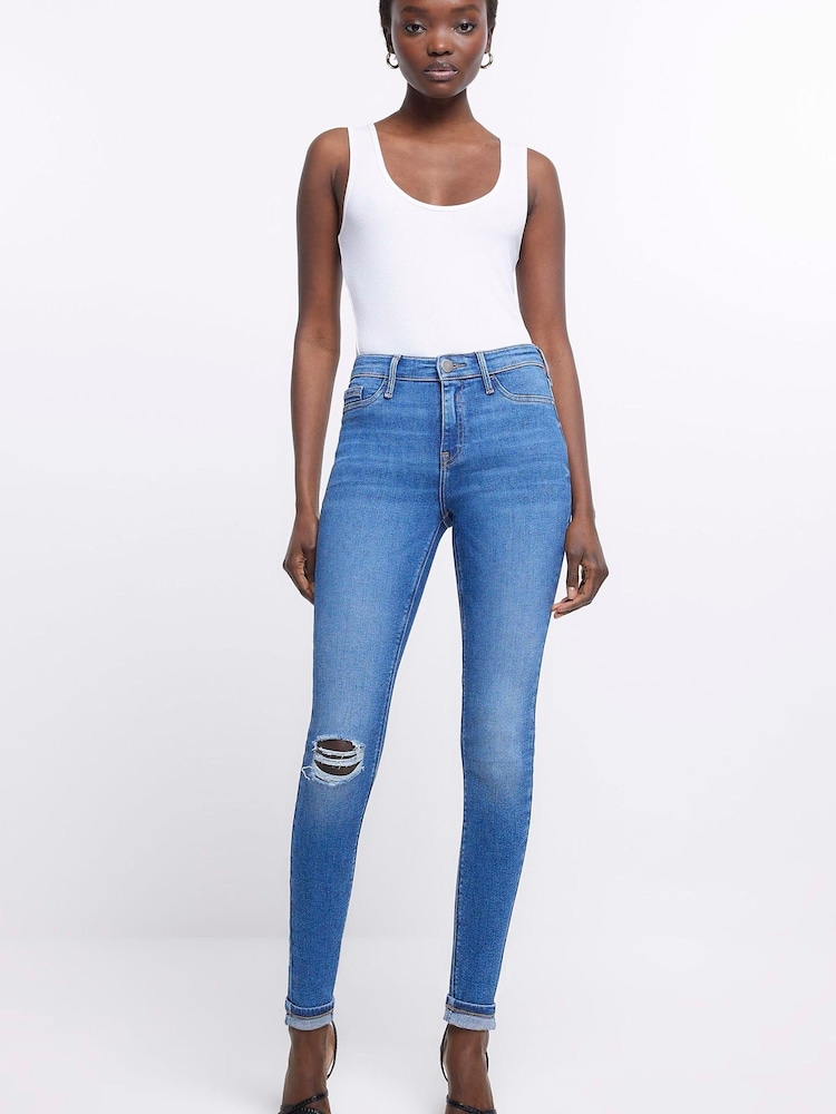 River Island Medium Blue Skinny Mid Rise Jeans - Image 1 of 4