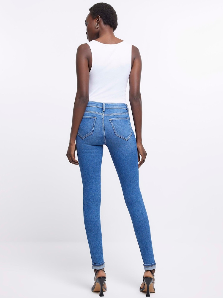 River Island Medium Blue Skinny Mid Rise Jeans - Image 2 of 4