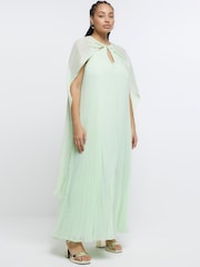River Island Plus Green Pleated Cape Maxi Dress - Image 1 of 5