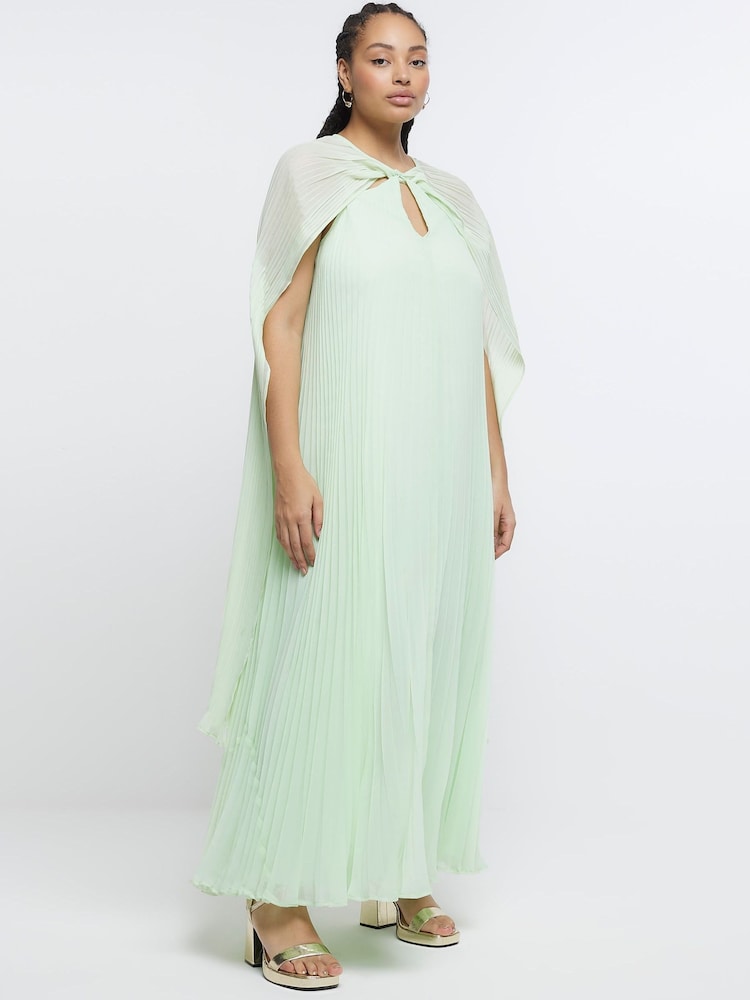 River Island Plus Green Pleated Cape Maxi Dress - Image 1 of 5