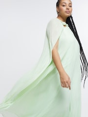 River Island Plus Green Pleated Cape Maxi Dress - Image 3 of 5