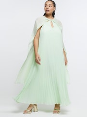 River Island Plus Green Pleated Cape Maxi Dress - Image 4 of 5