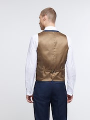 River Island Navy Blue Skinny Fit Twill 100% Cotton Waistcoat - Image 2 of 4