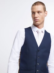 River Island Navy Blue Skinny Fit Twill 100% Cotton Waistcoat - Image 3 of 4