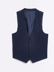 River Island Navy Blue Skinny Fit Twill 100% Cotton Waistcoat - Image 4 of 4