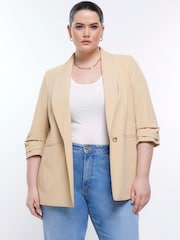 River Island Beige Pleated Sleeve Blazer - Image 1 of 3