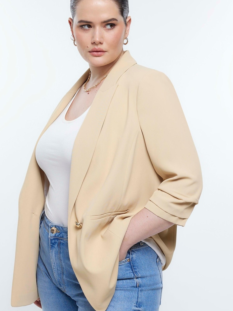 River Island Beige Pleated Sleeve Blazer - Image 3 of 3