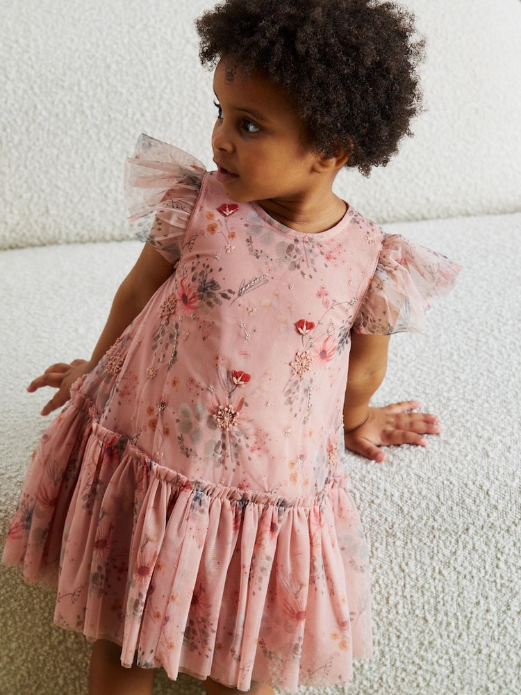 Pink Sequin Embellished Mesh Party Dress (3mths-7yrs) - Image 1 of 6