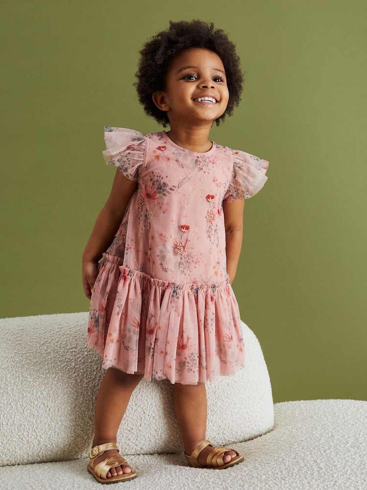 Pink Sequin Embellished Mesh Party Dress (3mths-7yrs) - Image 2 of 6