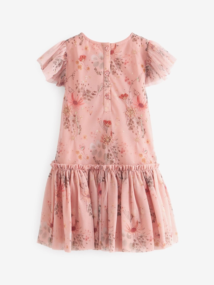 Pink Sequin Embellished Mesh Party Dress (3mths-7yrs) - Image 6 of 6