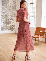 Pink Paisley Chiffon Flutter Sleeve Midi Dress - Image 2 of 6