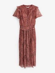 Pink Paisley Chiffon Flutter Sleeve Midi Dress - Image 5 of 6