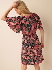 Black Floral Angel Sleeve Mini Dress - Image 2 of 4