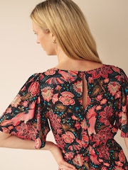 Black Floral Angel Sleeve Mini Dress - Image 3 of 4