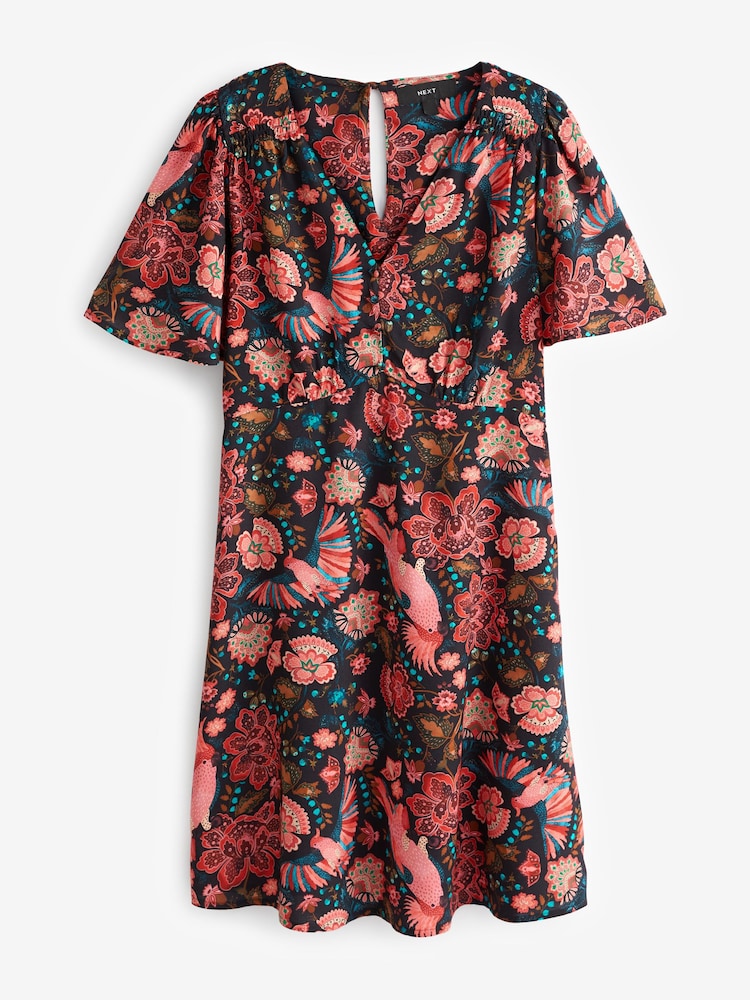 Black Floral Angel Sleeve Mini Dress - Image 4 of 4