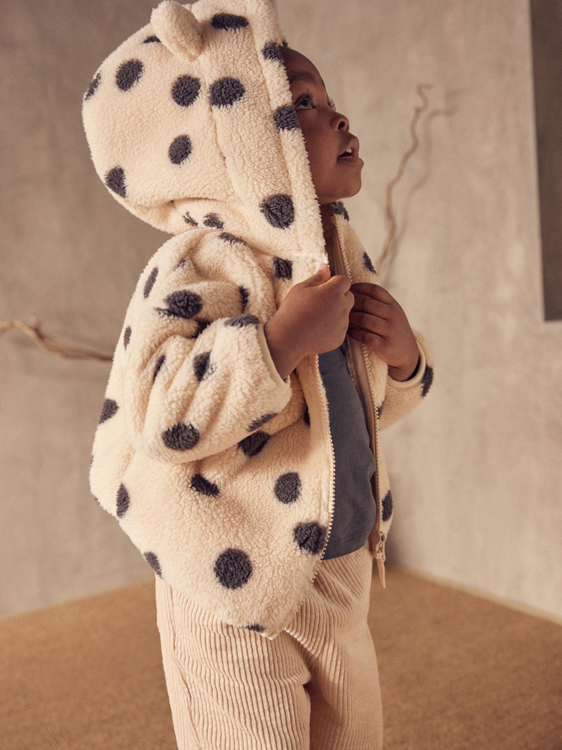 Buy Black White Spot Teddy Borg Fleece Zip Through Jacket 3mths 7yrs from Next Luxembourg