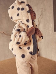 Črno-bele pike - Teddy (sintetična tkanina) borg Fleece Zip Through jakna; suknjič (3mths-7yrs) - Slika 3 iz 6