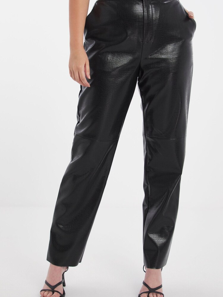 Simply Be Black Croc Effect Faux Leather Straight Leg Trousers - Image 1 of 1