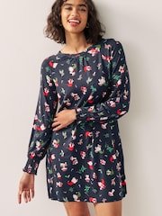 Navy Graphic Long Sleeve Novelty Christmas Swing Dress - Image 1 of 3