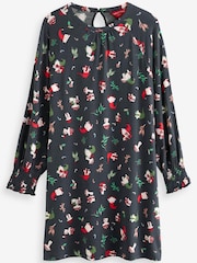 Navy Graphic Long Sleeve Novelty Christmas Swing Dress - Image 2 of 3