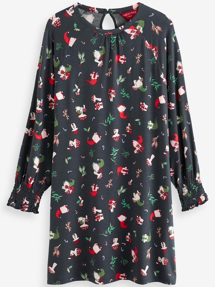 Navy Graphic Long Sleeve Novelty Christmas Swing Dress - Image 2 of 3