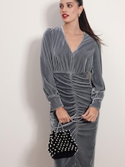 Blue/Grey Velvet Midi Dress - Image 1 of 6
