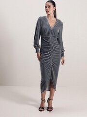 Blue/Grey Velvet Midi Dress - Image 2 of 6