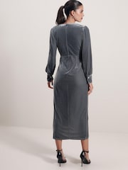 Blue/Grey Velvet Midi Dress - Image 3 of 6