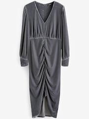 Blue/Grey Velvet Midi Dress - Image 5 of 6