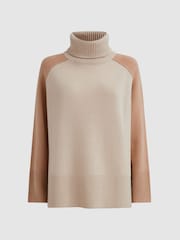 Reiss Camel/Charcoal Edina Relaxed Wool-Cashmere Blend Roll Neck Jumper - Image 2 of 7